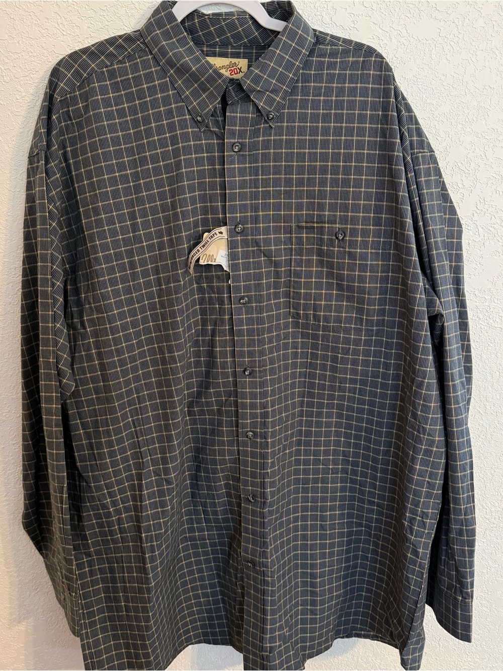 Wrangler 20X 2XLT Men's Dark Gray Plaid Button-Down Shirt